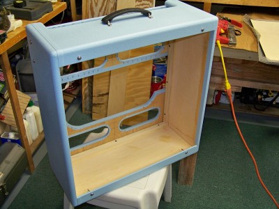 Narrow Panel Style Cab in Baby Blue Tolex